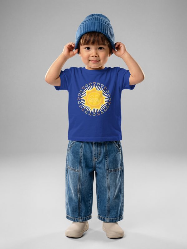 T-shirt Enfant Sun, en coton doux et respirant, avec un motif inspiré de la puissance de l'amour et de la lumière. you're my sun. Bleu foncé