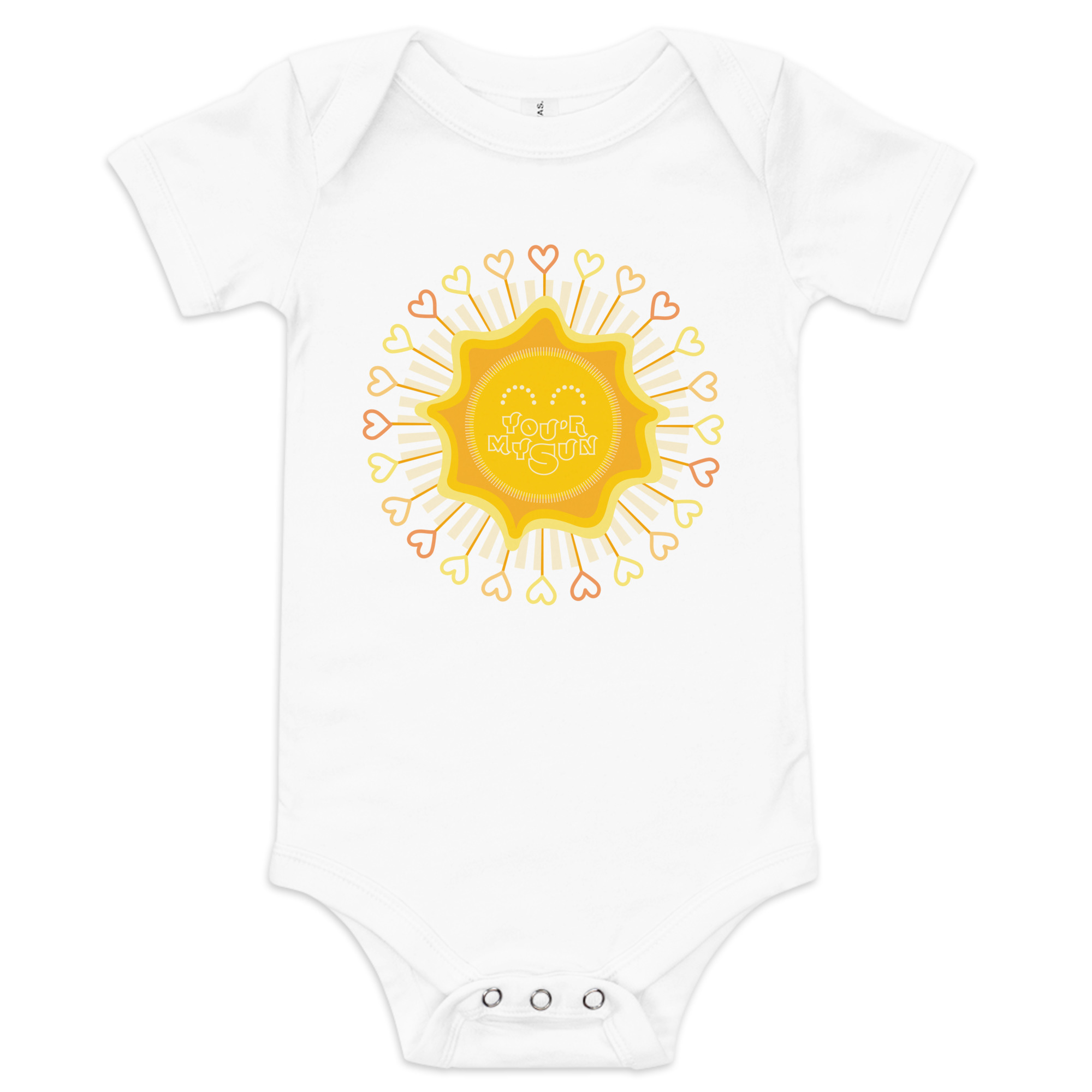 Body Bébé Sun, en coton doux et respirant, avec un motif inspiré de la puissance de l'amour et de la lumière. you're my sun. Blanc